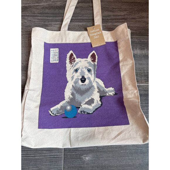 WESTIE dog Canvas tote West highland Terrier Shopping bag NEW - Picture 2 of 3